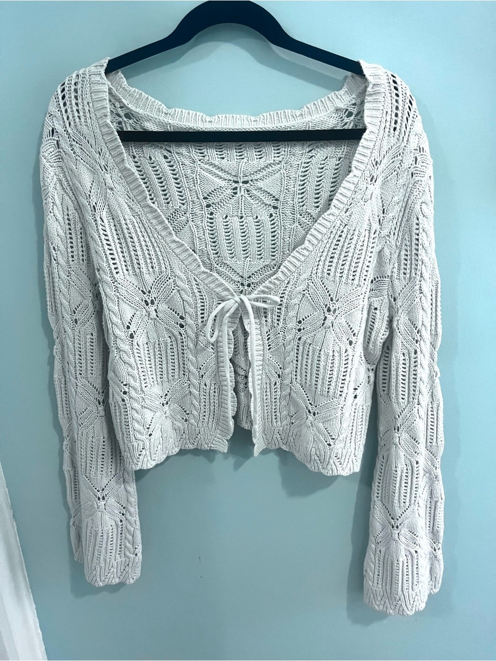 Cropped Open-Knit Tie-Front Women's Sweater Cardigan